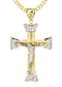 10K Yellow Gold Cuban Chain & Gold Cross Necklace | Appx. 21.2 Grams