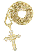 10K Yellow Gold Franco Chain & Cz Gold Cross Necklace | Appx. 19.5 Grams