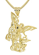 10K Yellow Gold Franco Chain & Saint Michael Pendant | Appx. 21.3 Grams
