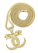 10K Yellow Gold Franco Chain & Lion Heads Pendant | Appx. 16.2 Grams