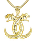 10K Yellow Gold Franco Chain & Lion Heads Pendant | Appx. 16.2 Grams
