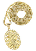 10K Yellow Gold Franco Chain & Praying Hands Pendant | Appx. 16.1 Grams