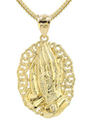 10K Yellow Gold Franco Chain & Praying Hands Pendant | Appx. 16.1 Grams