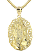10K Yellow Gold Franco Chain & Praying Hands Pendant | Appx. 16.1 Grams