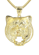 10K Yellow Gold Franco Chain & Tiger Head Pendant | Appx. 16.9 Grams