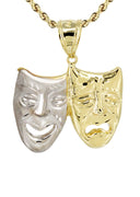 10K Yellow Gold Rope Chain & Theater Masks Pendant | Appx. 15.8 Grams
