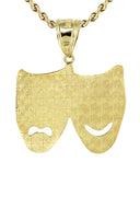 10K Yellow Gold Rope Chain & Theater Masks Pendant | Appx. 15.8 Grams