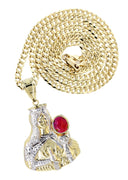 10K Yellow Gold Cuban Chain & Saint Barbara Pendant with Ruby Stone | Appx. 16.6 Grams