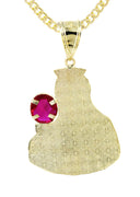 10K Yellow Gold Cuban Chain & Saint Barbara Pendant with Ruby Stone | Appx. 16.6 Grams