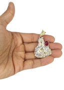 10K Yellow Gold Cuban Chain & Saint Barbara Pendant with Ruby Stone | Appx. 16.6 Grams
