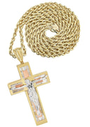 10K Yellow Gold Rope Chain & Cz Gold Cross Necklace | Appx. 47 Grams