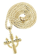 10K Yellow Gold Cuban Chain & Gold Cross Necklace | Appx. 14.2 Grams