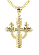 10K Yellow Gold Cuban Chain & Gold Cross Necklace | Appx. 14.2 Grams
