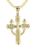10K Yellow Gold Cuban Chain & Gold Cross Necklace | Appx. 14.2 Grams