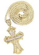 10K Yellow Gold Cuban Chain & Cz Gold Cross Necklace | Appx. 24.9 Grams