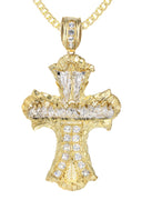 10K Yellow Gold Cuban Chain & Cz Gold Cross Necklace | Appx. 24.9 Grams