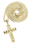 10K Yellow Gold Cuban Chain & Gold Cross Necklace | Appx. 16.5 Grams