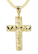 10K Yellow Gold Cuban Chain & Gold Cross Necklace | Appx. 16.5 Grams