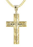 10K Yellow Gold Cuban Chain & Gold Cross Necklace | Appx. 16.5 Grams