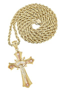 10K Yellow Gold Rope Chain & Gold Cz Cross Necklace | Appx. 21 Grams