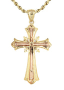 10K Yellow Gold Rope Chain & Gold Cz Cross Necklace | Appx. 21 Grams