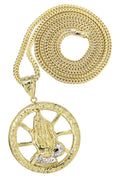 10K Yellow Gold Franco Chain & Praying Hands Pendant | Appx. 16.8 Grams