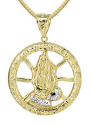 10K Yellow Gold Franco Chain & Praying Hands Pendant | Appx. 16.8 Grams
