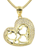 10K Yellow Gold Franco Chain & Cz Heart Pendant | Appx. 15 Grams