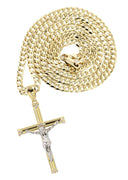 10K Yellow Gold Cuban Chain & Gold Cz Cross Necklace | Appx. 13.6 Grams