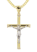 10K Yellow Gold Cuban Chain & Gold Cz Cross Necklace | Appx. 13.6 Grams