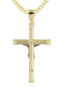 10K Yellow Gold Cuban Chain & Gold Cz Cross Necklace | Appx. 13.6 Grams