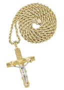 10K Yellow Gold Rope Chain & Gold Cross Necklace | Appx. 17.7 Grams