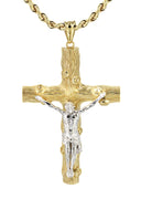 10K Yellow Gold Rope Chain & Gold Cross Necklace | Appx. 17.7 Grams