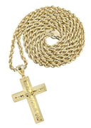 10K Yellow Gold Rope Chain & Gold Cross Necklace | Appx. 15.7 Grams