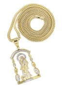 10K Yellow Gold Franco Chain & Saint Lazaro Pendant | Appx. 16 Grams