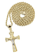 10K Yellow Gold Rope Chain & Gold Cross Necklace | Appx. 14.4 Grams