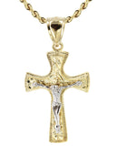 10K Yellow Gold Rope Chain & Gold Cross Necklace | Appx. 14.4 Grams