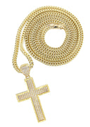 10K Yellow Gold Franco Chain & Gold Cz Cross Necklace | Appx. 14.7 Grams