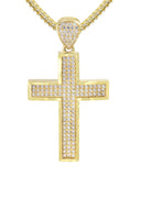 10K Yellow Gold Franco Chain & Gold Cz Cross Necklace | Appx. 14.7 Grams