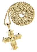 10K Yellow Gold Rope Chain & Gold Cross Necklace | Appx. 15.1 Grams