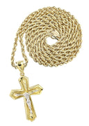 10K Yellow Gold Rope Chain & Gold Cross Necklace | Appx. 15.3 Grams