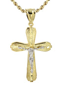 10K Yellow Gold Rope Chain & Gold Cross Necklace | Appx. 13.7 Grams