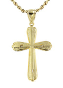 10K Yellow Gold Rope Chain & Gold Cross Necklace | Appx. 13.7 Grams