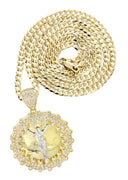 10K Yellow Gold Cuban Chain & Round Crucifix Pendant | Appx. 17 Grams