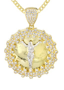 10K Yellow Gold Cuban Chain & Round Crucifix Pendant | Appx. 17 Grams
