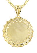 10K Yellow Gold Cuban Chain & Round Crucifix Pendant | Appx. 17 Grams