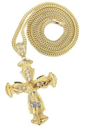 10K Yellow Gold Franco Chain & Cz Gold Cross Necklace | Appx. 26.4 Grams