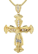 10K Yellow Gold Franco Chain & Cz Gold Cross Necklace | Appx. 26.4 Grams