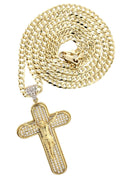 10K Yellow Gold Cuban Chain & Gold Cz Cross Necklace | Appx. 15.7 Grams