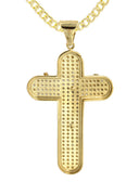 10K Yellow Gold Cuban Chain & Gold Cz Cross Necklace | Appx. 15.7 Grams